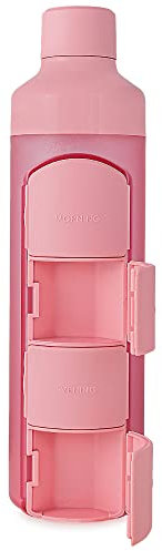 YOS Pillenbox Wasserflasche 4 Fächer 1 Tag - 375ml Trinkflasche mit Tablettenbox - Trinkflasche mit Tablettenfach - Daily - Rosa