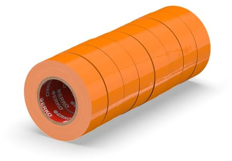 ERKO Cinta aislante 19mm x 20m naranja 8 piezas, adhesiva para instalaciones eléctricas PVC, para aislar y reparar cables eléctricos, extrafuerte, agrupar cables