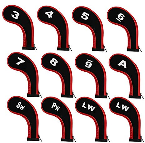 NC Golf Iron Head Covers, 12pcs Golf Head Covers, Zipper Golf Club Head Covers with Number Tags for Ping Titleist Callaway Taylormade Cobra