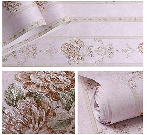 Prior.choice Vliestapete im Vintage-Stil, luxuriös, ländliches Blumenmuster, 5 Farben, geprägt, strukturiert, für Schlafzimmer, Wohnzimmer, 4,5 x 0,53 m (B x L), 10 x 0,53 m (rosa B-Streifen)