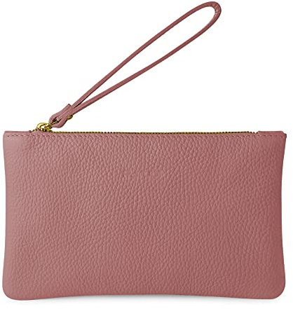Parubi, Pochette Donna a Mano, In Vera Pelle Morbida, Made in Italy, Modello Aura, Borsetta Piccola Clutch con Laccetto da Polso Per Donna Ragazza Elegante, Rosa Antico