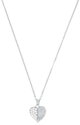 Amor Kette mit Anhänger 925 Sterling Silber Damen Halsschmuck, mit Zirkonia synth., 42 cm, Silber, Herz mit Flügel, Kommt in Schmuck Geschenk Box, 2016010