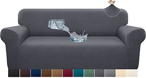 Wanxida 3-sitzer Sofabezug, Stretch Wasserdicht Sofabezug Sofahusse Spandex Jacquard Couchbezug (Dunkelgrau)