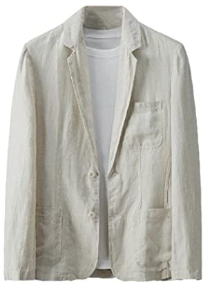 Blanc Coton Lin Costume Manteau Hommes Printemps Été Couleur Pure Mince Décontracté Affaires Mince Blazer Veste
