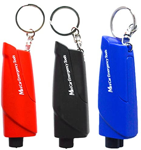 Chesoon Brise Vitre Coupe Ceinture Sécurité 2 en 1 Outil d'évasion Voiture Porte-clés Outils Sécurité Voiture portables pour terre sous-marine Lot de 3 (avec verre de test)