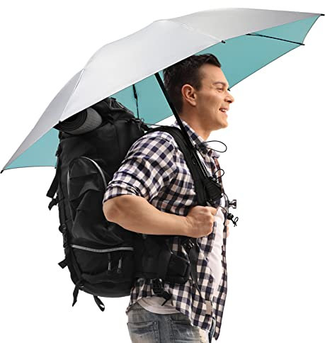 G4Free Liteflex Petit parapluie de randonnée ultraléger de 109,2 cm argenté pliable pour trekking, randonnée avec kit de parapluie mains libres en bonus (bleu lac/argent)