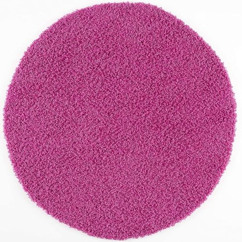 Muratap Teppich Wohnzimmer Modern - Loca Shaggy - Hochflor Teppich Weich und Warm Schmutzabweisend und Pflegeleicht Wohnzimmerteppich - Große: 120 cm - Rund - Farbe: Rosa