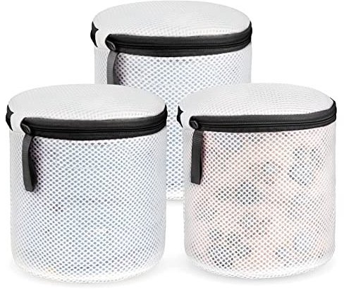 Flintronic 3Pcs Bolsas para Ropa Delicada, Sujetador Bolsa Malla Lavado, Bolsas para Ropa Delicada, para Ropa Interior y Organizador de Colada y Lavadoras (Cilíndrico)- Cremallera Negra