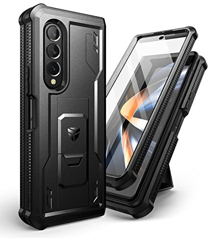 Dexnor para Samsung Galaxy Z Fold 4 5G Funda de teléfono móvil, Doble Cuerpo sólido Caso de teléfono móvil, Protector de Pantalla Integrado y Soporte (sin Pluma) - Negro
