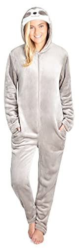 CityComfort Jumpsuit Damen Kuschelig Fleece Einteiler Schlafanzug Onesie Damen S-XL (Faultier Beige, L)