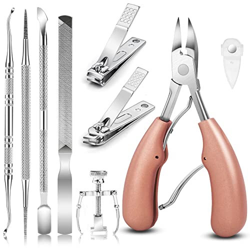 ARTCUT 9PCS Professional Nail Clippers Set, Stainless Steel Manicure Kit with Ingrown Toenail Tool, Pedicure Tool Set, Small Nail Clippers, Travel Nail Kit, Nail Care Kit for Men and Women (Pink)