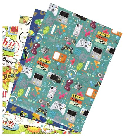 ARKRAFT - Juego de papel de regalo de 4 hojas, formato 90 x 65 cm, cumpleaños, niño