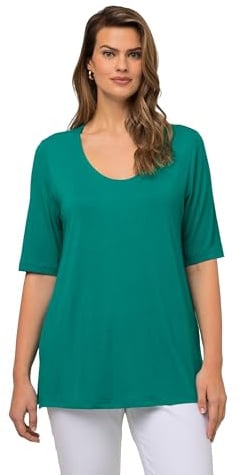 Ulla Popken Damen T-Shirt, Doublelayer T-Shirt, vorne doppellagig, V-Ausschnitt, Halbarm (1er Pack)