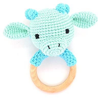 Rassel, Greifling, Beißring Drache Dragon gehäkelt, ideal als Geschenk zum Geburt, Taufe, Babyshower (Mint)