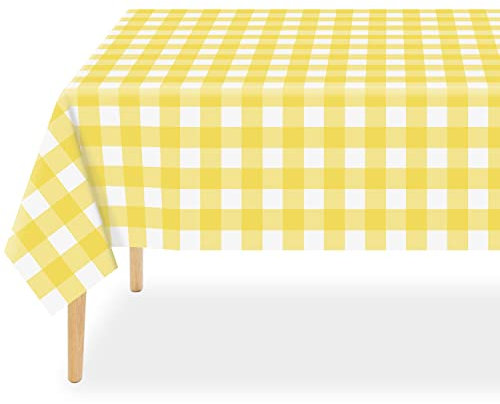 Lot de 3 nappes jetables à carreaux jaunes et blancs en plastique imperméable pour pique-nique, anniversaire, fête, fête prénatale (137 x 274 cm)