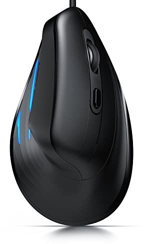 CSL - Kabelgebundene ergonomische Maus, USB-Maus für Rechtshänder, 6 Tasten, 6400 DPI Optical Tracking, kompatibel mit PC, Mac, Laptop - Schwarz