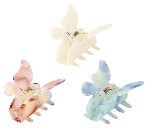 TYEQWT Schmetterling Haarklammer Set - 3 Stück Acryl Haarspangen für Damen, Rutschfeste Mittlere Haarklammern, Haarschmuck für Fasching, Frauen und Mädchen