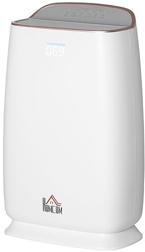 HOMCOM IE Located Air Purifiers with 3-Stage Carbon HEPA Filtration System, for Bedroom, Air Monitor, Timer, Air Cleaner with 4 Speeds, Quiet Operation, Remove Smoke Dust Pollen Odours