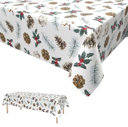 Tannenzapfen Party Tischdecken,Geburtstag Tischdecken Einweg Plastik Tischdecken Weihnachten Tischdecke Party Dekoration 137 x 274cm
