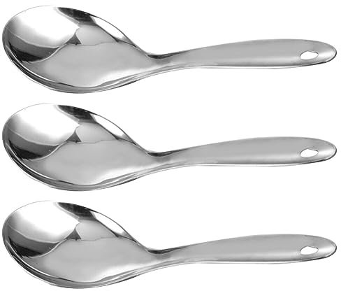 Kichvoe 3 Piezas Cuchara De Arroz Cucharas De Metal Cucharas Para Cocina Eléctrica Portátil Cuchara Para Hacer Arroz No- Sartén Antiadherente Antiguo Acero Inoxidable