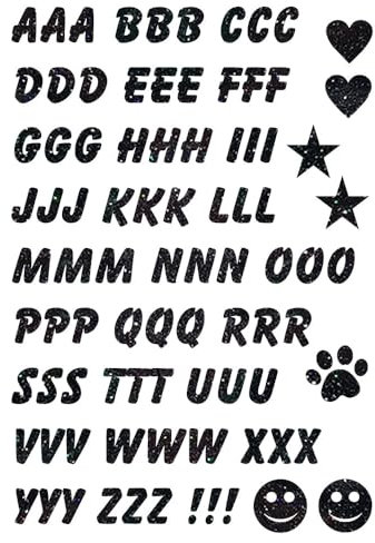 Glitzerdeals Iron-On Transfer Glitter Alphabet Black Glitter Image for Iron-On Alphabet Glitter Flex Letters Bling Iron-On Alphabet