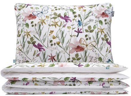 MUMLA - Bettwäsche 155x220 cm, 100% Baumwolle, 3-teiliges Bettwäsche in Weiß mit Blumenmuster - 1x Bettdeckenbezug + 2X Kopfkissenbezug 40x80 cm mit Reißverschluss, Zertifikat Oeko-Tex.