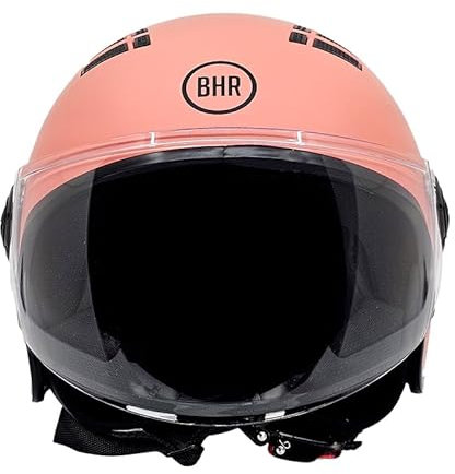 BHR Helm Demi-Jet 834 Flow - Sommer-Rollerhelm Homologiert ECE 22.06 mit 16 Belüftungslöchern - Vespa-Helm mit Kratzfestem Visier und Mikrometrischer Auslösung - Matt Koralle L