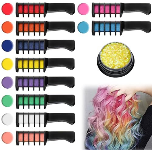 Peine de Tiza Para el Pelo, 10 Colores Lavables Tinte para Cabello, Tiza Temporal Lavable Set, para Niños Regalos Navidad Fiestas Cosplay DIY regalos para niñas y niños