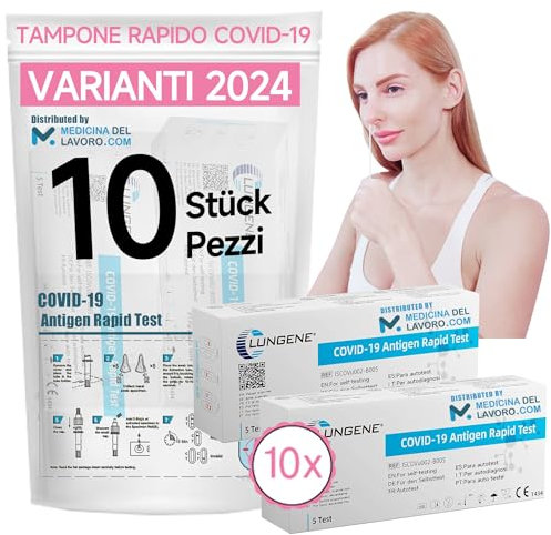 CLUNGENE – 10 Tamponi Covid 19 rapido 2025 Nasale per Antigene SARS-COV-2, Validato per Nuove varianti 2024. Sensibilità 100% ad Alto Carico Virale, (2 confezioni da 5 pezzi) 10 TEST