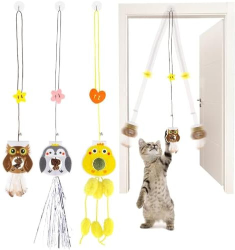 BINQILIN 3 Pièces Porte Suspendue Jouet pour Chat，Jouet Chat Interieur，Jeux avec Ressorts pour Chat，Jeu Chat Chaton avec Herbe à Chat