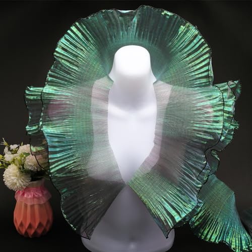 GORGECRAFT 9mx13cm Gerüschter Stoff-Organza-Besatz Farbverlauf Plissiert Lotusblatt-Besatz Spitzenstoffband Tüll-Bordüre Retro-Chiffon Dekorative Applikation Zum Nähen Kostüm Basteln, Blaugrün