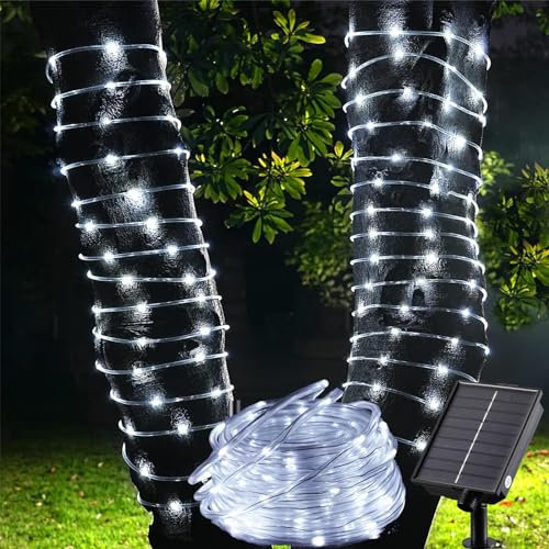 Tacobey Solar Lichtschlauch Lichterkette Außen, 10M 100 LED Solar Lichterkette Seilleuchten Aussen, 8 Modi, Wetterfest, Solarlichterkette für Outdoor Garten Balkon Deko - Weiß