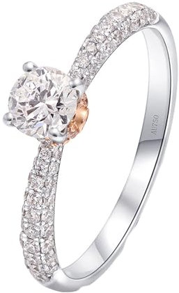 Whoiy Gold Ringe Frauen 14K, Runder Schnitt Elegant 0.4ct Labor Diamant Verlobungsring Echt Weißgold 585 Eheringe Trauringe für Damen Großer 53 (16.9)