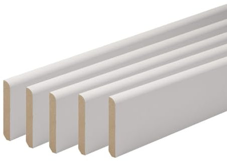 MadeInNature, Plinthe Bois Blanc Pré-peint, Fabriquée en France, Finition Arrondie hauteur 7cm, Longueur aux choix (20 ml)