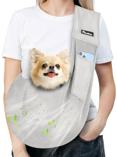 Pawaboo Hundetragetasche, Tragbare Haustier Hundetasche mit Atmungsaktiver Mesh-Tasche, Outdoor Reise Haustier Umhängetasche, Tragetücher für Klein Hund Katze (Bis zu 14lbs), Grau