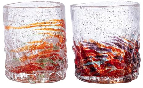 Bafnsiji Glas-Wasser-Gläser, Whisky-Gläser 2er Set, Art Deco Ripple Vintage Glaswaren, Premium Trinkgläser Tumbler, Glas Whisky Tumbler, Eiskaffee Gläser, Glaswaren Set für Home Party Restaurant,A