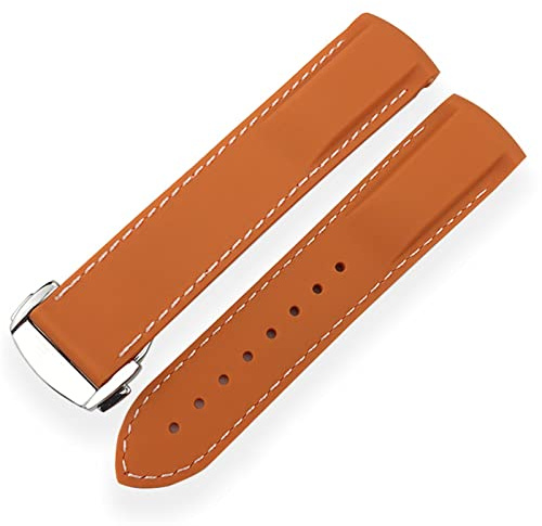 ZUC 20mm 21mm Gummi-Silikon-Uhr-Armband wasserdichtes Uhrband für Iwc markieren DER KLEINE PRINZ Groß Spitfire Armelete Accessoires.(Orange white line,19mm)