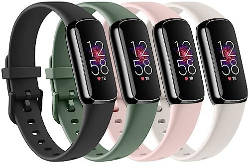 Vancle 4PACK Armbands für Fitbit Luxe Armband Damen Herren,Silikon Sport Weiches Ersatzarmband Uhrenarmband für Fitbit Luxe Armband(S,Schwarz/Starlight/Grün/Rosa)