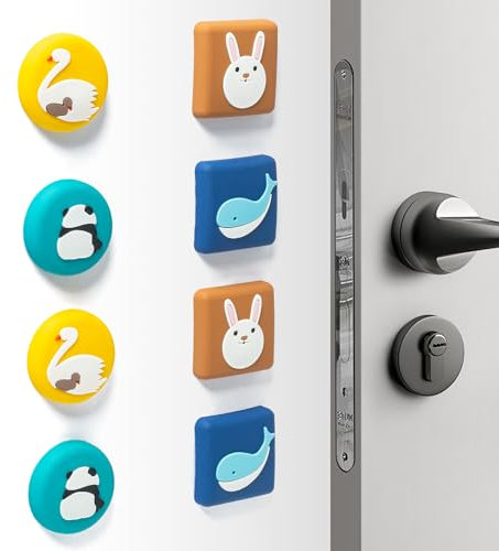 Dormercy Door Stoppers Wall Protector, 8 Pcs Strongest Wall Door Handle Stopper, Self Adhesive, Wall Shield Cushion, Animal Design