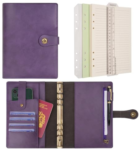 Wonderpool Ringbuch Notizbuch A5 Nachfüllbar Leder Tagebuch Organizer Binder Ordner mit Taschen Liniertes Papier Stift für Büro Schule Geschäft Reisen Planung Schreiben (Lila,A5)