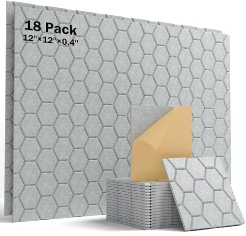 Acoustic Panels Self-Adhesive, 18 Pack Sound Proofing Panels High Density Sound Absorbing Panels for Wall, Recording Studios, Home, Office 30x30x0.9cm