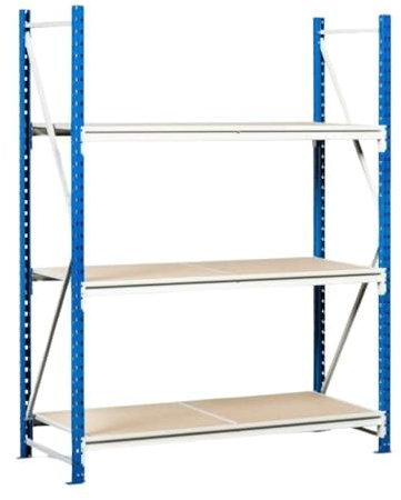 PROREGAL Weitspannregal Maximus | Grundregal | HxBxT 200x200x60cm | 5 Ebenen | Spanplatten-Fachboden | Fachlast 400kg | Lichtblau/Lichtgrau | Schwerlastregal Kellerregal Steckregal Lagerregal