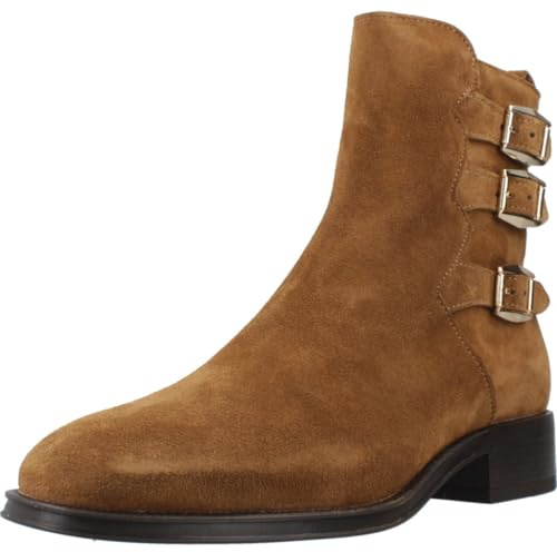 ALPE - Botín con tacón ancho y bajo,punta fina,ante,piel,hebillas de adorno,bota tobillera,cremallera, para: Mujer