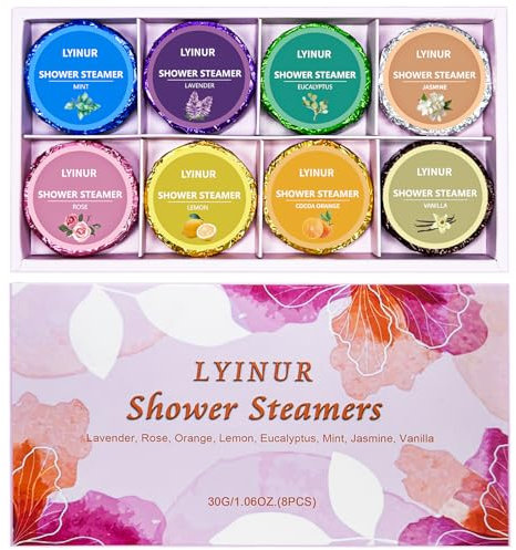 LYINUR 8 Pcs Shower Steamers Aromatherapy with 8 Scents, Shower Bombs Steamer with Essential Oils for Relaxation, Bath Bombs Sets Unique Birthday Gifts for Women, Christmas Stocking Fillers