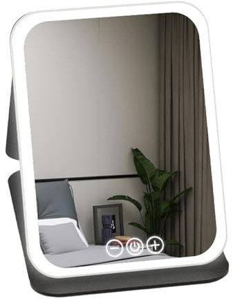 Miroir de voyage avec lumière, miroir de maquillage portable avec lumière, contrôle tactile à intensité variable, grand miroir de maquillage lumineux, pliable, rechargeable par USB, miroir de