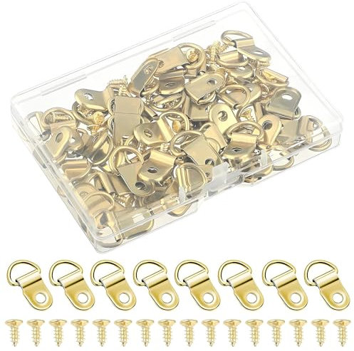D Rings for Picture Hanging, 50 Pcs Metal D Ring Picture Hangers with Screws Picture Hanging Kit D Rings Heavy Duty Canvas Hooks
