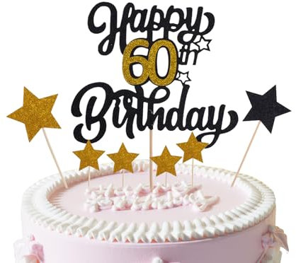 Giantree Happy 60th Birthday Cake Topper, Glitzer Schwarz Gold Tortendeko für Geburtstag Party
