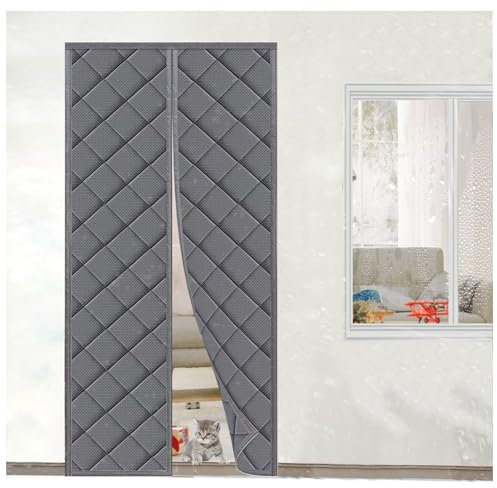 Rideau de Porte magnétique à Isolation Thermique 200x245cm Rideau Thermique Isolant Anti Froid Porte, Porte Moustiquaire Magnétique à Ouverture Moyenne, pour Portes D'Entrée, Portes de Balcon, Gris