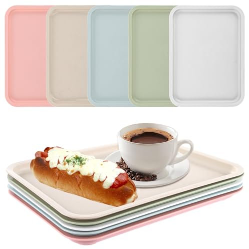 DAJAVE 10 Pcs Serving Tray Plastic Trays for Food Serving, 5 Colors Dinner Trays Small Shallow Food Tray for Serving Drinks, Snacks, Tea or Coffee (23x30.5cm)