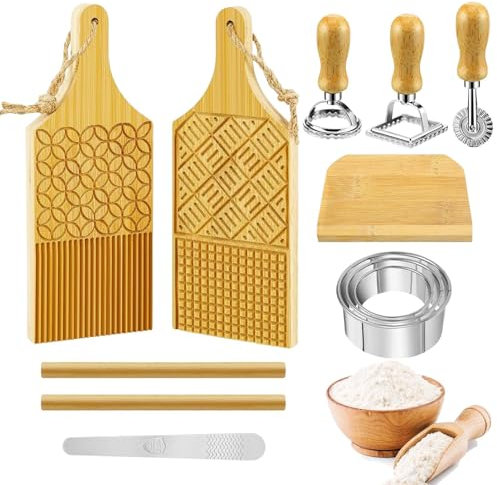 Kit per preparare tagliatelle in legno, utensili da cucina per preparare tagliatelle, set per preparare spaghetti, accessori da forno multiuso per prepararegnocchi, ravioli, biscotti e pasticcini
